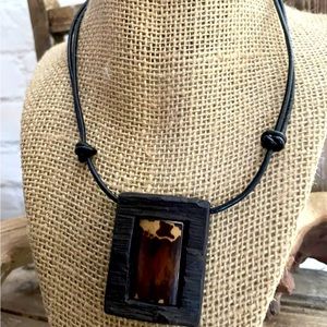 BOHO Art Deco Wood Swivel Pendant on Lthr. Adjustable Cord /Gift Box NEW!